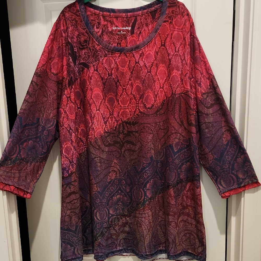 Soft Surroundings Pink and Purple Abstract Print Boho Tunic 2x